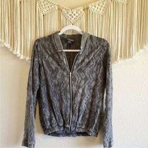 Angie Boho Bomber Jacket Gray Embroidered Jacket